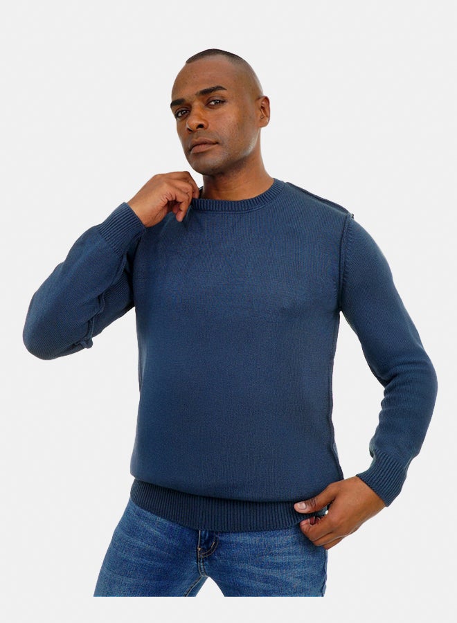 FIRE WOOD FireWood Round Neck Knit Sweater Long Sleeve For Men- Petrol - Image 4